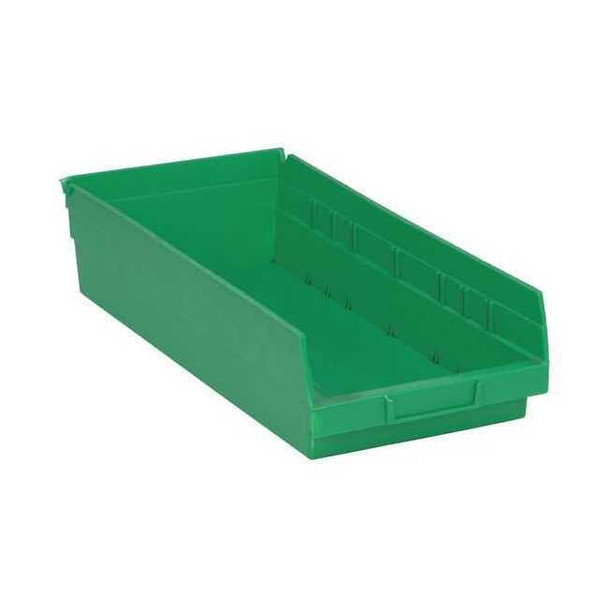 Shelf Storage Bin, Polypropylene, Green, 4 in H, 8 3/8 in W, 17 7/8 in L