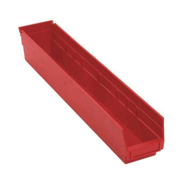 Shelf Storage Bin, Polypropylene, Red, 4 in H, 4 1/8 in W, 23 5/8 in L