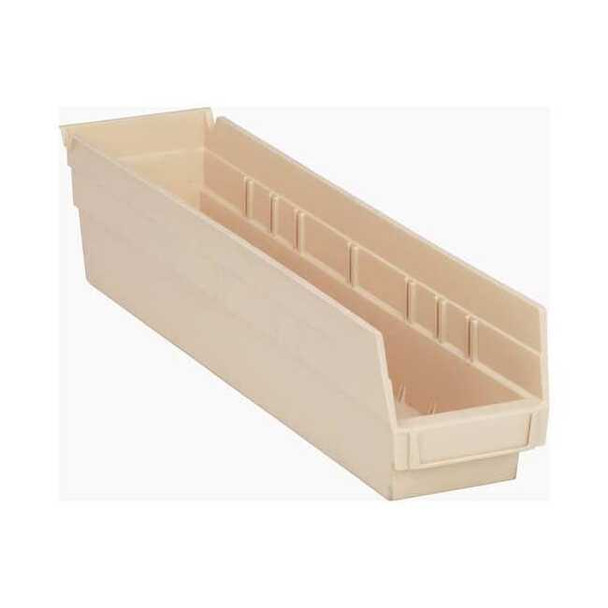 Shelf Storage Bin, Polypropylene, Ivory, 4 in H, 4 1/8 in W, 17 7/8 in L