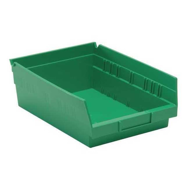 Shelf Storage Bin, Polypropylene, Green, 4 in H, 8 3/8 in W, 11 5/8 in L