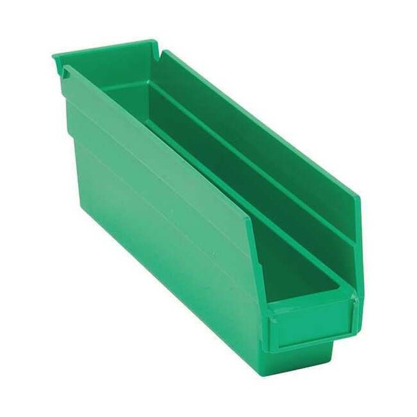 Shelf Storage Bin, Polypropylene, Green, 4 in H, 2 3/4 in W, 11 5/8 in L