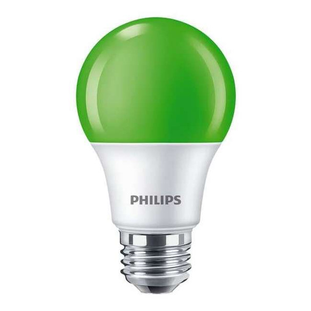 Philips LED,8 W,A19,Medium Screw (E26) 8A19/LED/GREEN/P/ND 120V 4/1FB