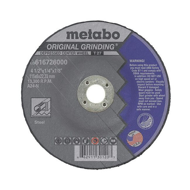 Metabo Grinding Wheel,T27,A24N,4.5"X1/4"X7/8" US616726000
