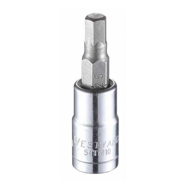 Westward 1/4 in Drive Hex Socket Bit Metric 5 mm Tip, 1 1/2 in L 54TM10