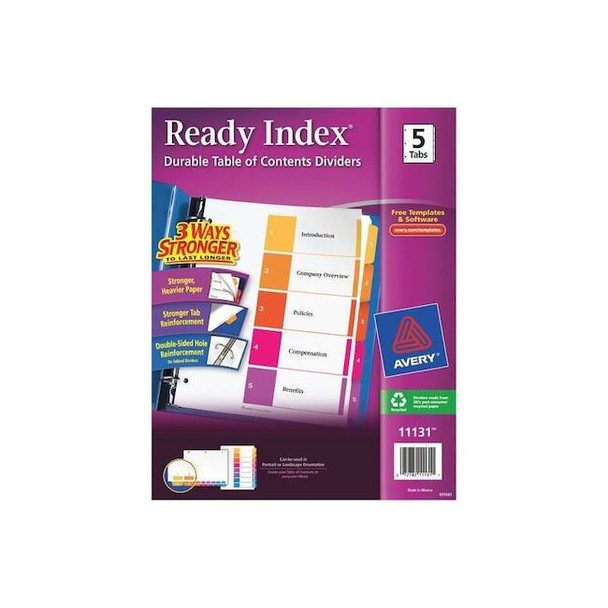 Avery Ready Index Table of Contents Dividers 11131, 5-Tab Set Pack of 36