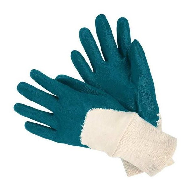 Coated Gloves, Nitrile, Textured, 3/4 Dip, 0 Abrasion Level, Blue/White, XL 1 PR