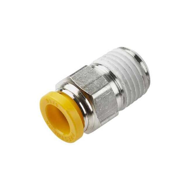 Parker Metric Metal Push-to-Connect Fitting, Brass, Silver W68PLP-4M-4R