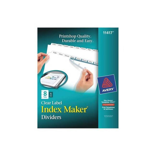Avery Index Maker Clear Label Dividers 11417, 8-Tab Set, White Pack of 24