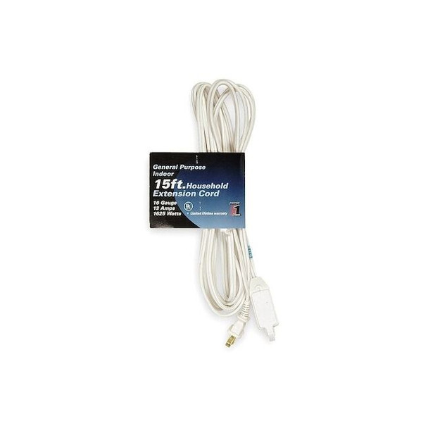 SPT-2 Indoor Extension Cord, 16 AWG 3 Outlets, 1-15R, White, PVC, 1-15P, 15ft