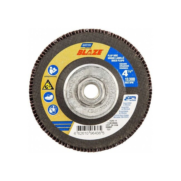 Norton Abrasives Flap Disc,Ceramic,Type 27,4 1/2" dia 66261096436 Pack of 10
