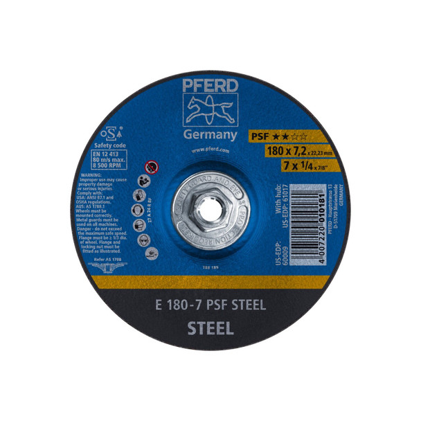 7" x 1/4 Grinding Wheel, 5/8-11 Thd. - PSF STEEL - Type 27 Pack of 10