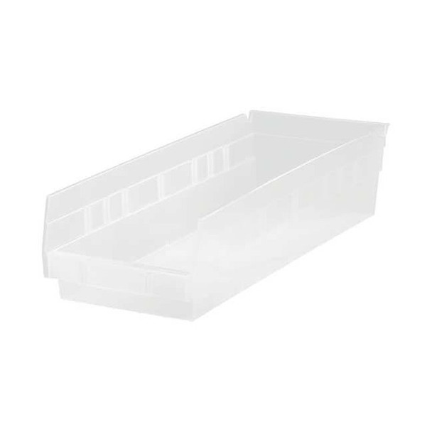 Shelf Storage Bin, Polypropylene, Clear, 4 in H, 8 3/8 in W, 17 7/8 in L