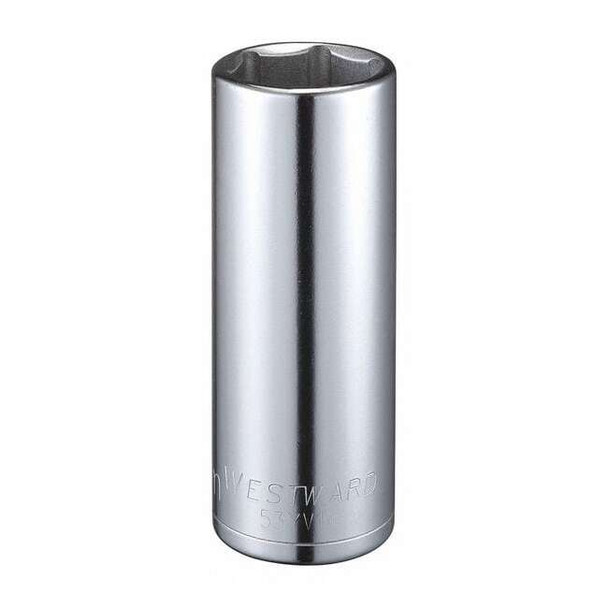 WESTWARD 1/2 in Drive, 23mm Hex Metric Socket, 6 Points,  Steel, Chrome, 23 mm