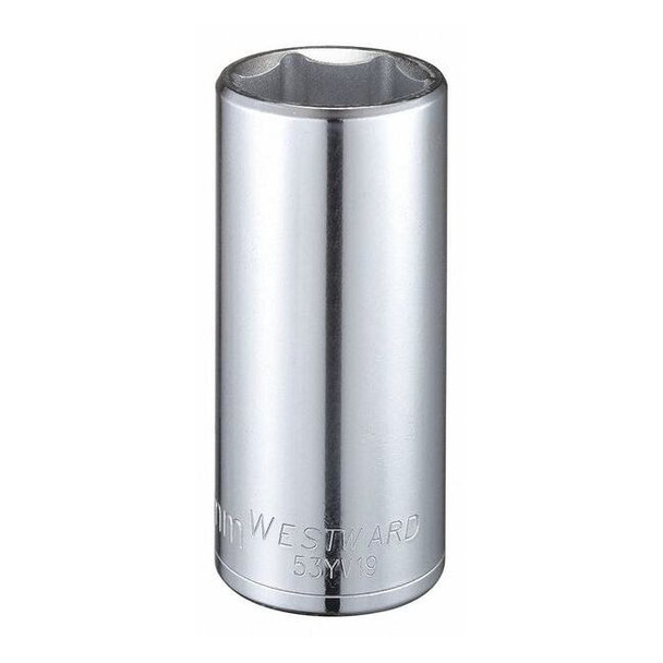 WESTWARD 1/2 in Drive, 28mm Hex Metric Socket, 6 Points,  Steel, Chrome, 28 mm