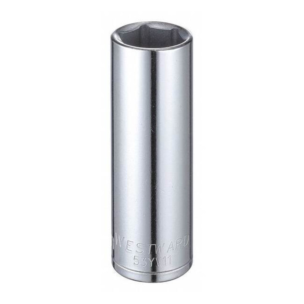WESTWARD 1/2 in Drive, 20mm Hex Metric, Socket, 6 Points,  Steel, Chrome, 20 mm