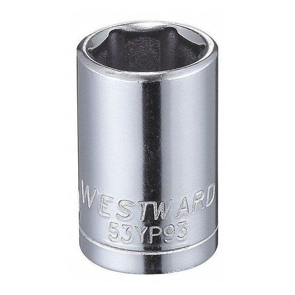 WESTWARD 1/4 in Drive, 10mm Hex Metric Socket, 6 Points,  Steel, Chrome, 10 mm