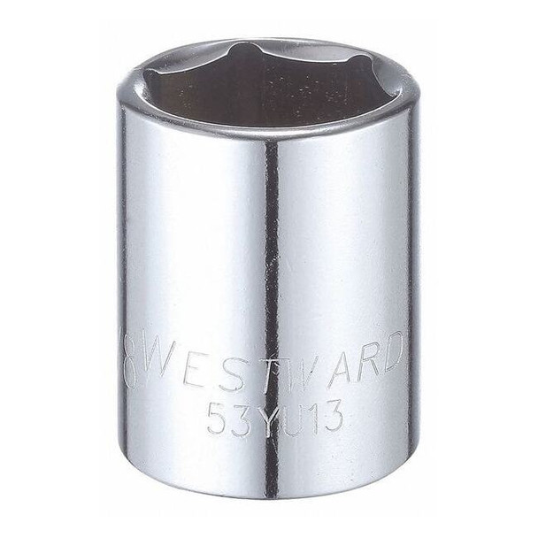 WESTWARD 1/2 in Drive, 7/8" Hex SAE, Socket, 6 Points,  Steel, Chrome, 7/8 in