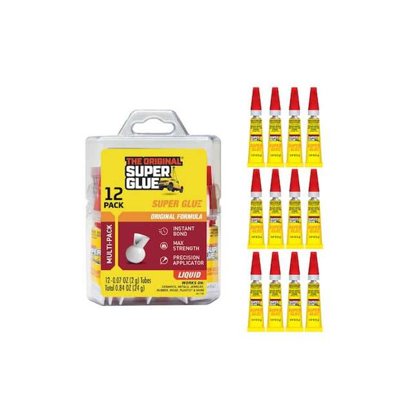 Super Glue Instant Adhesive, 0.07 fl oz, Tube, Clear, PK12 15187