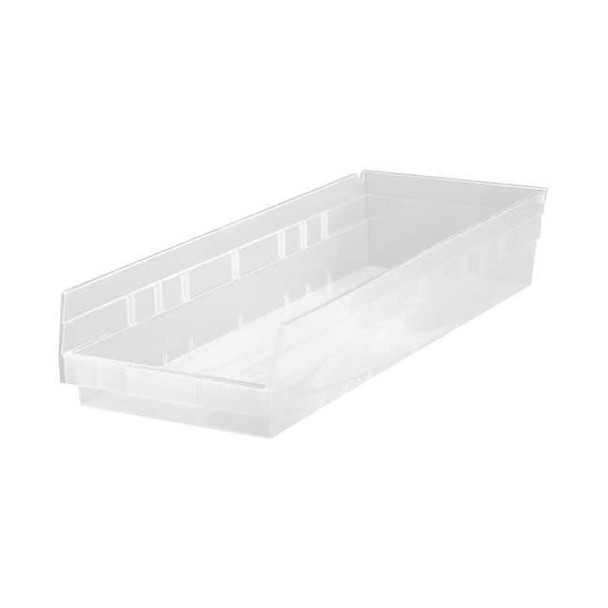 Shelf Storage Bin, Polypropylene, Clear, 4 in H, 8 3/8 in W, 23 5/8 in L