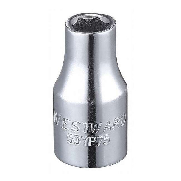 WESTWARD 1/4 in Drive, 3/16" Hex SAE Socket, 6 Points,  Steel, Chrome, 3/16 in
