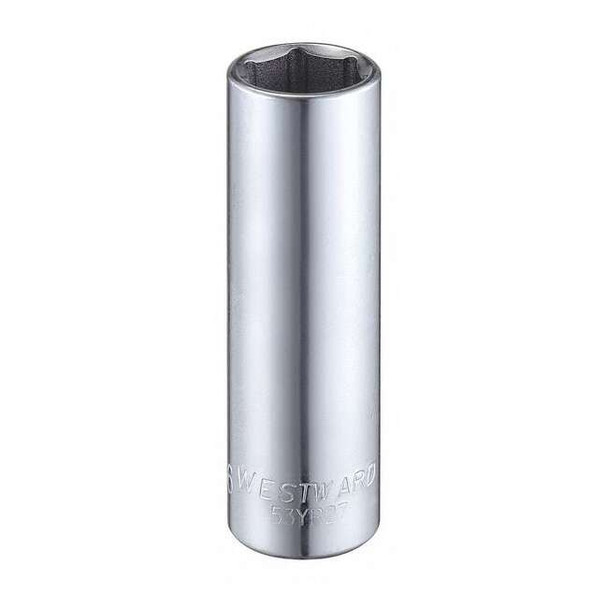 WESTWARD 1/4 in Drive, 7/16" Hex SAE, Socket, 6 Points,  Steel, Chrome, 7/16 in