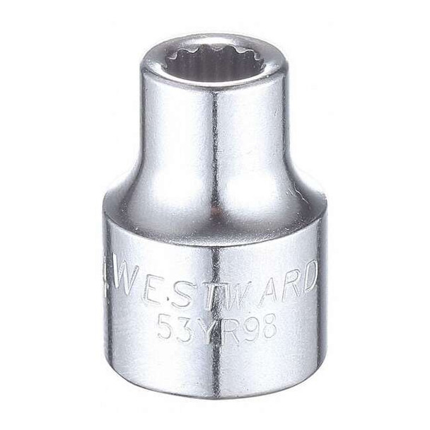 Westward 3/8" Drive, SAE Socket, 1/4" Socket Sz, 12 Pts 53YR98