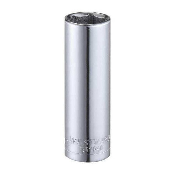 WESTWARD 1/4 in Drive, 12mm Hex Metric Socket, 6 Points,  Steel, Chrome, 12 mm
