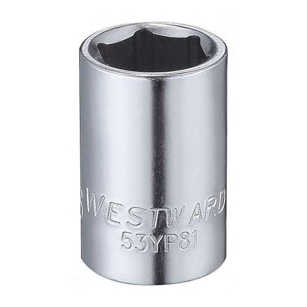 WESTWARD 1/4 in Drive, 3/8" Hex SAE Socket, 6 Points,  Steel, Chrome, 3/8 in