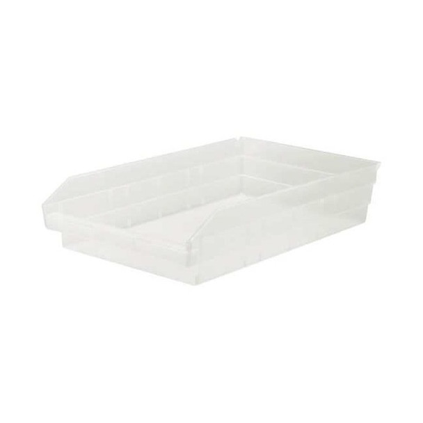 Shelf Storage Bin, Polypropylene, Clear, 4 in H, 11 1/8 in W, 17 7/8 in L