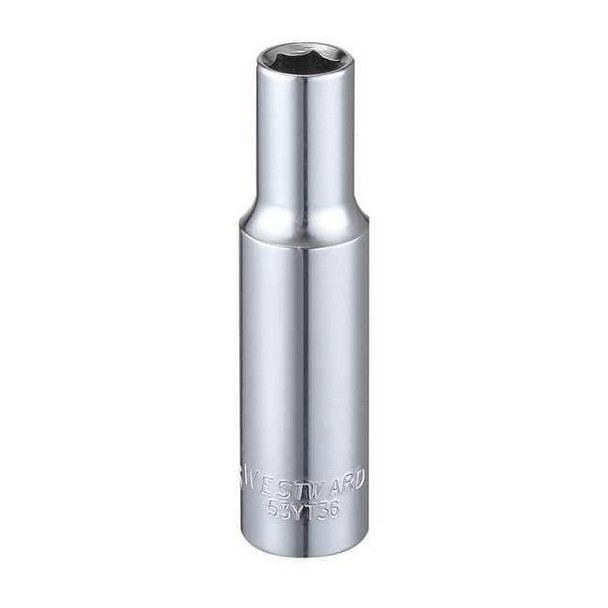 WESTWARD 3/8 in Drive, 5/16" Hex SAE Socket, 6 Points,  Steel, Chrome, 5/16 in