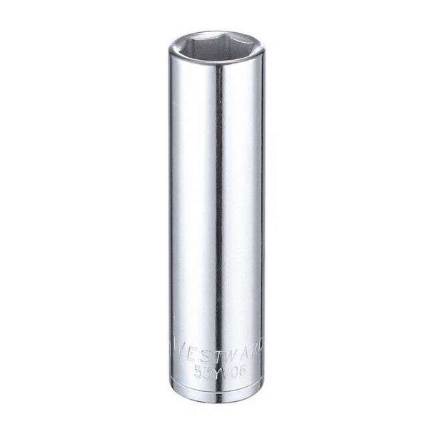 WESTWARD 1/2 in Drive, 15mm Hex Metric, Socket, 6 Points,  Steel, Chrome, 15 mm
