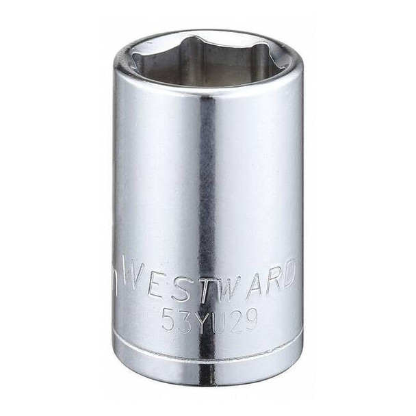 WESTWARD 1/2 in Drive, 17mm Hex Metric Socket, 6 Points,  Steel, Chrome, 17 mm