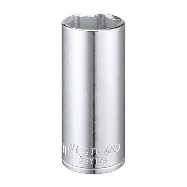 WESTWARD 3/8 in Drive, 21mm Hex Metric Socket, 6 Points,  Steel, Chrome, 21 mm