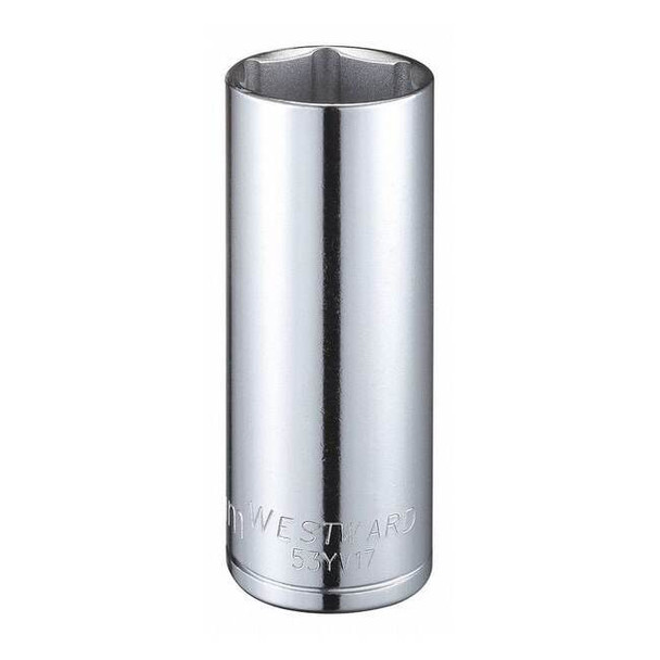 WESTWARD 1/2 in Drive, 26mm Hex Metric Socket, 6 Points,  Steel, Chrome, 26 mm