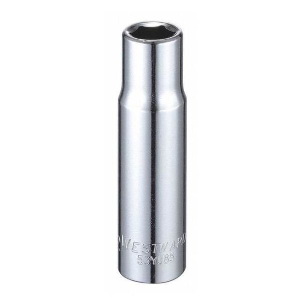 WESTWARD 1/2 in Drive, 1/2" Hex SAE Socket, 6 Points,  Steel, Chrome, 1/2 in