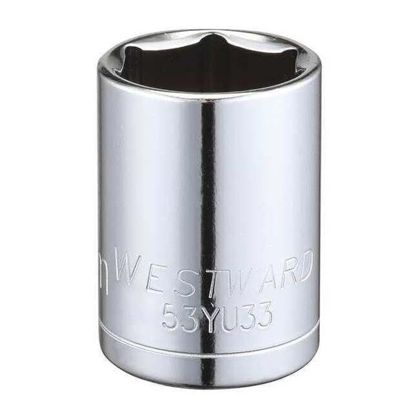 WESTWARD 1/2 in Drive, 21mm Hex Metric Socket, 6 Points,  Steel, Chrome, 21 mm