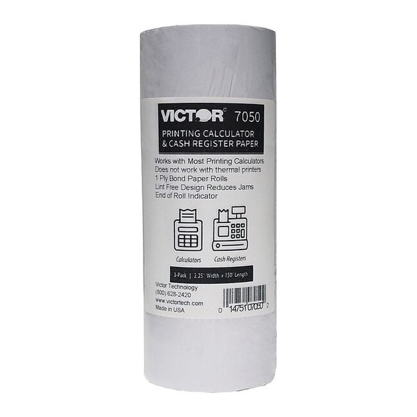 Victor Technology Paper Roll,2-1/2 in.W,White,PK3 7050