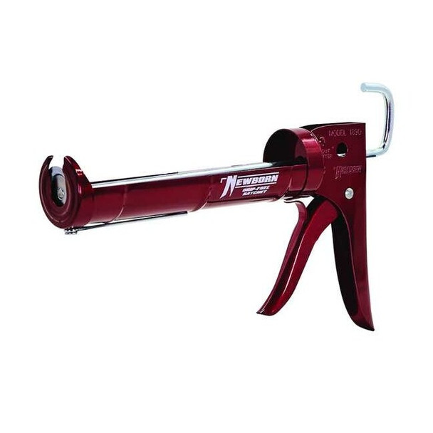 Dripless Caulk Gun, 10 oz Container Size, Steel, 6:01, Half Barrel Frame, Red