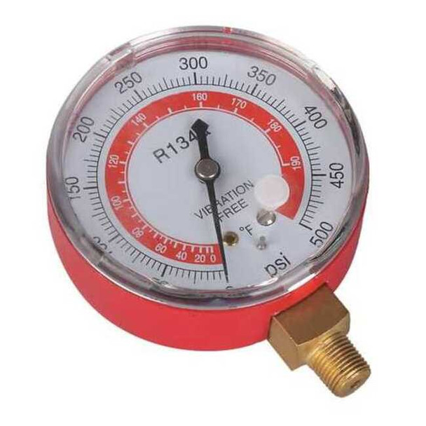 Dayton Gauge,2-3/4 In Dia,High Side,Red,500 psi 4PDK3