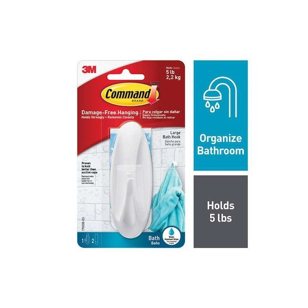 Command Hook, White, Plastic, 1 1/2 in D 17083B-ES Pack of 4