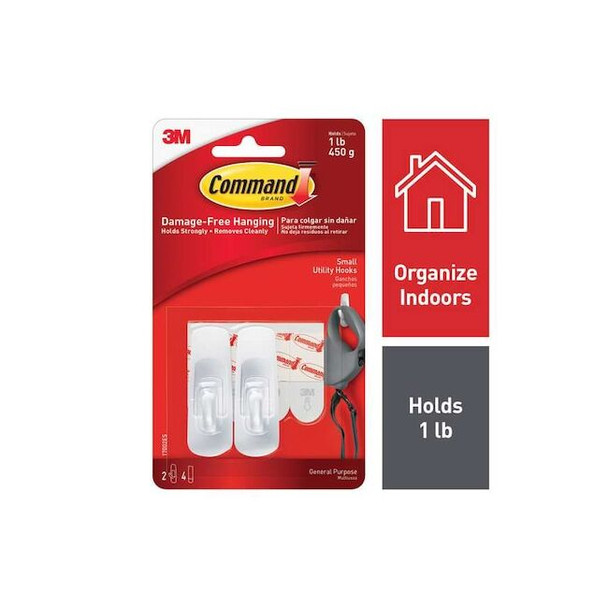 Command Utility Hook,White,Plastic,5/8 in D,2/Pack 17002ES Pack of 6