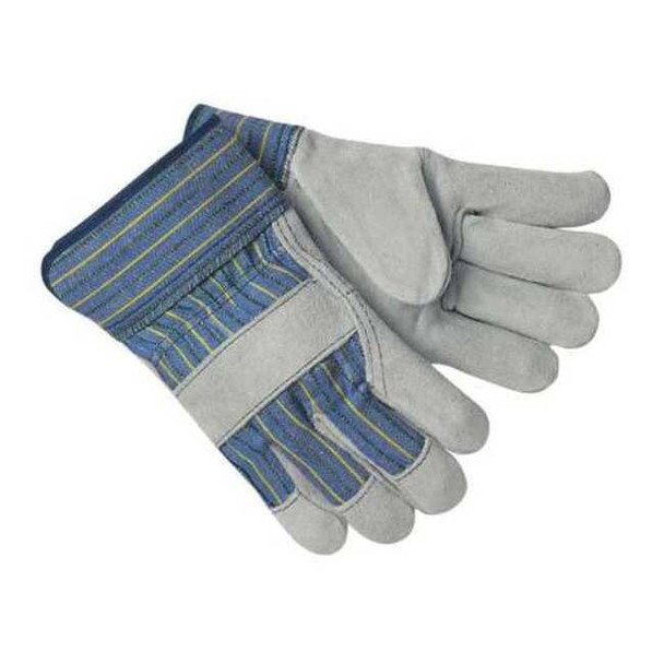 Leather Gloves, Cowhide, Safety Cuff, Wing Thumb, Full Finger, Gray, S, 1 PR