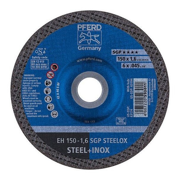 Pferd Tools 6" x .045" Cut-Off Wheel, 7/8" A.H. - SGP STEELOX - Type 27 63174