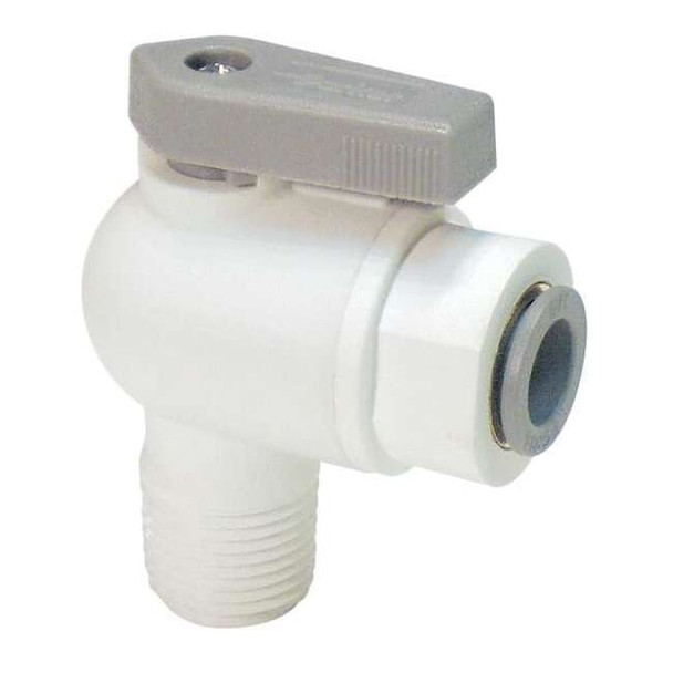 Parker 3/8" MNPT x Push Polypropylene Ball Valve Angle LFPP4VME6