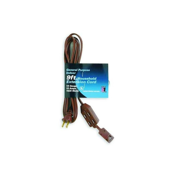 SPT-2 Indoor Extension Cord, 16 AWG 3 Outlets, 1-15R, Brown, PVC, 1-15P, 9 ft