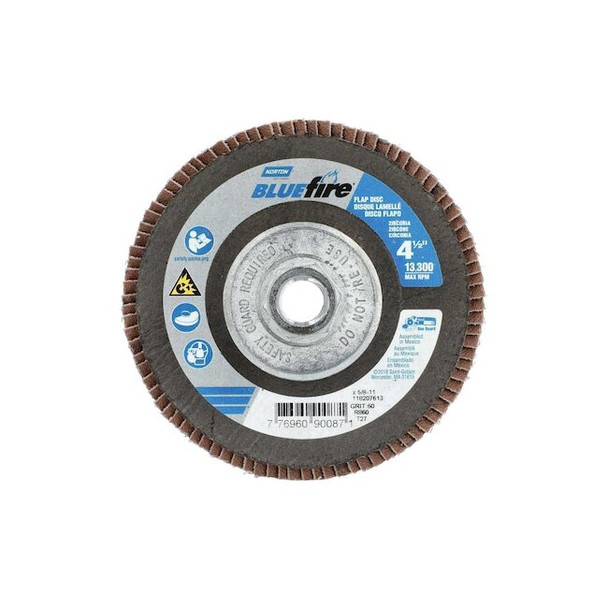 Norton Abrasives Flap Disc,Zirconia Alumina,4 1/2" dia 77696090087 Pack of 10