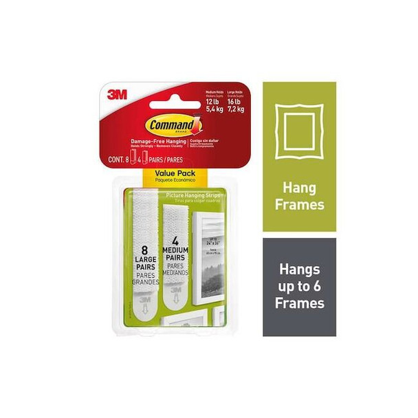 Command Picture Hanging Strip,White,Foam,12/Pack 17209-ES Pack of 24