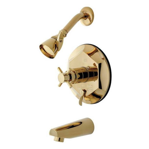 Tub and Shower Faucet, Standard, 3, Wall Mount, Polished Brass