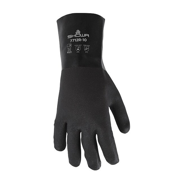 7712R Chemical Resistant Gloves, PVC, 12 in L, 18 mil, Black, L, 1 PR Pack of 12