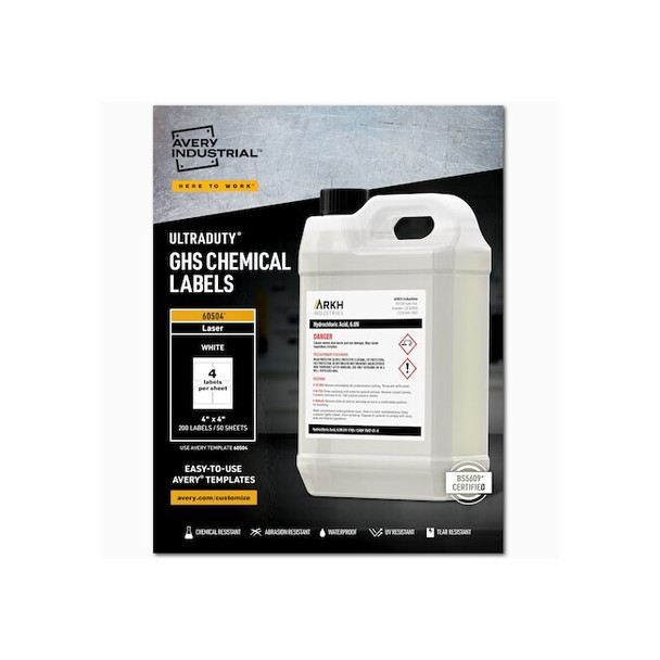 4" x 4" GHS Chemical Labels for Laser Printers, 200 labels/50-sheets Pack of 5